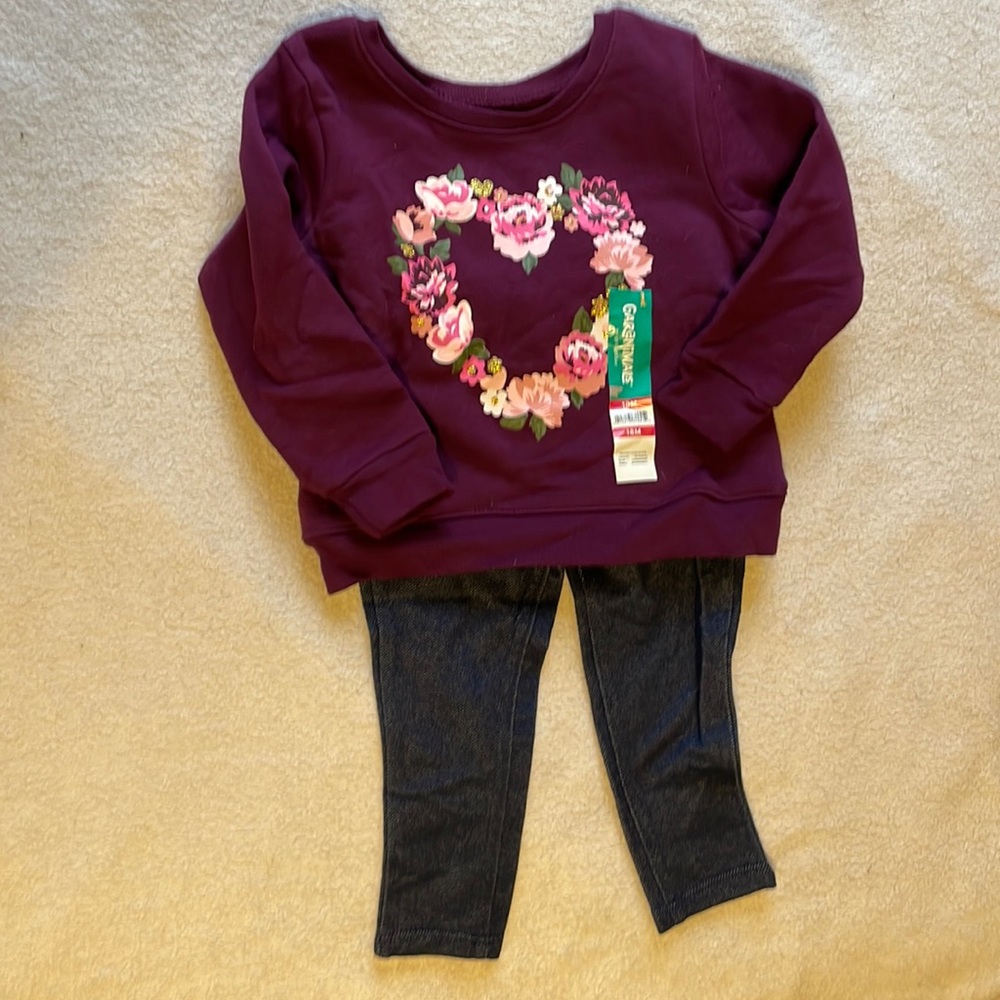 NWT. Carter’s sweatshirt with “jean” leggings